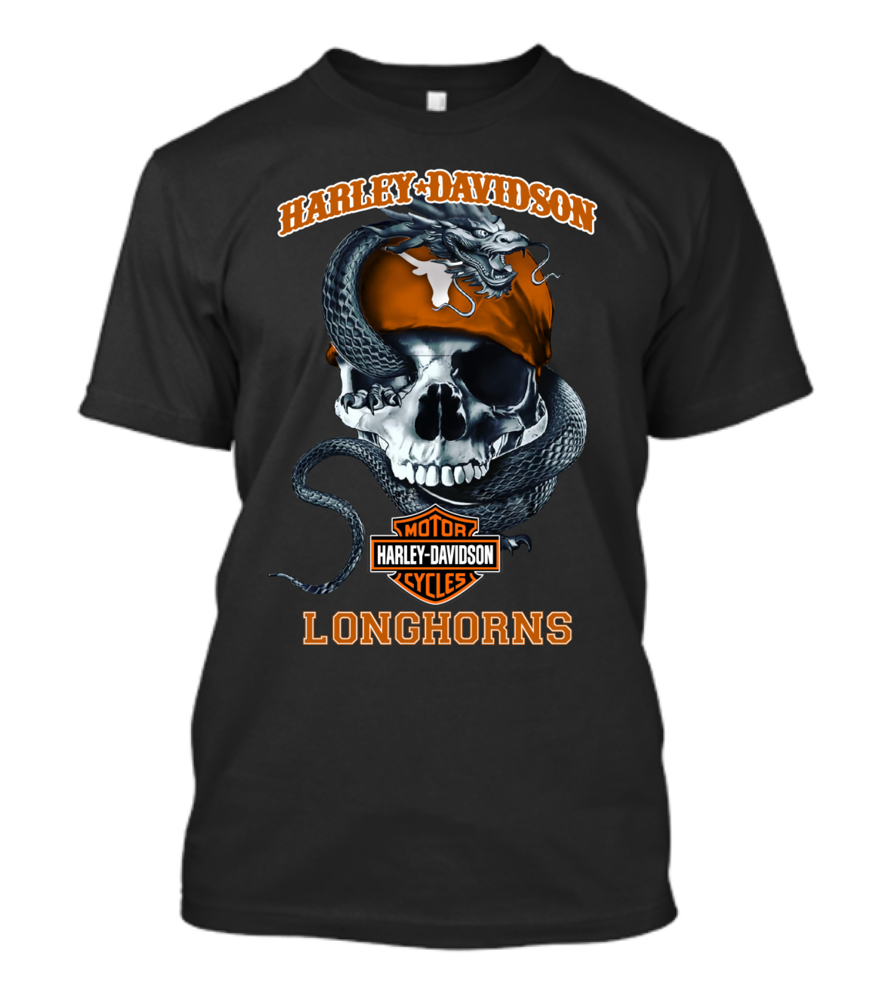 Harley Davidson Motor Cycles Skull With Snake And Texas Longhorns T-Shirt