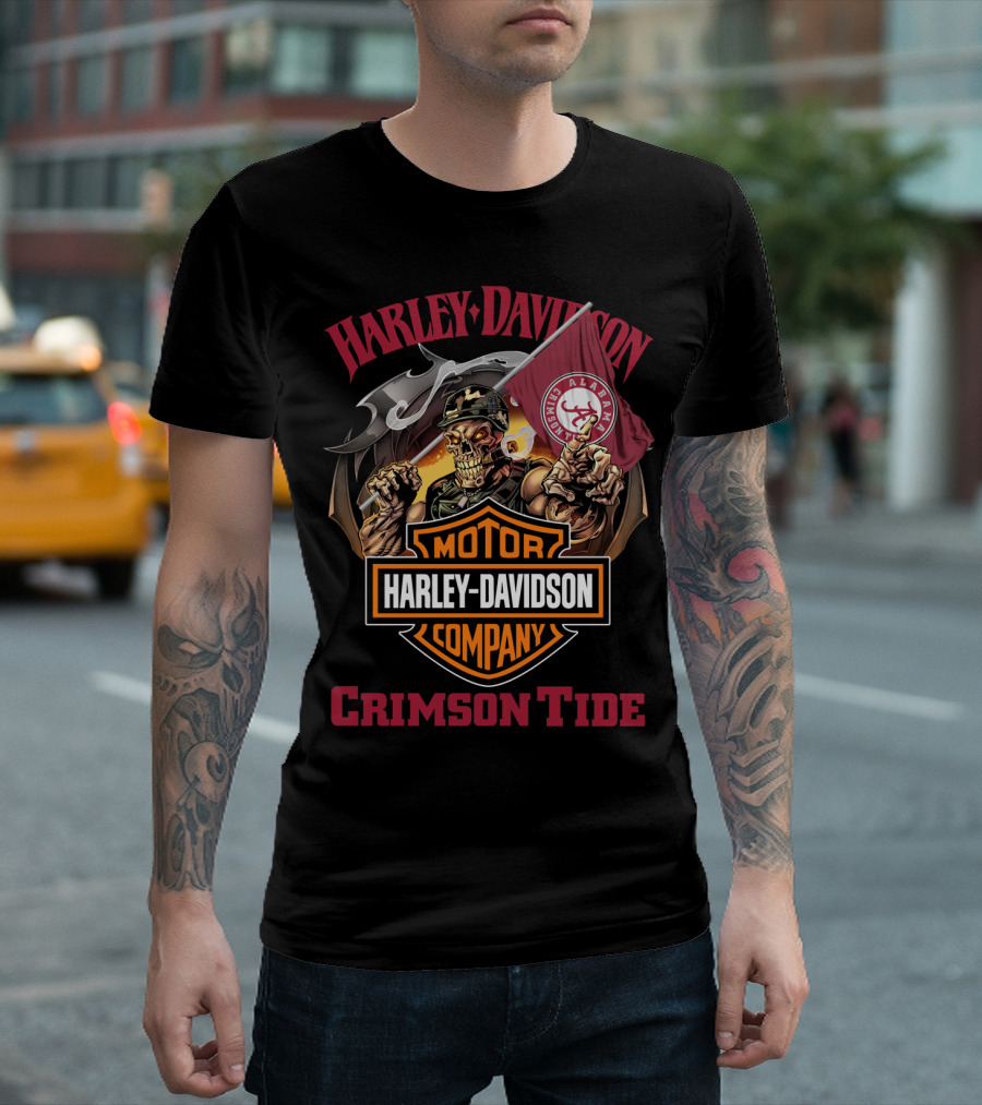 Harley Davidson Alabama Crimson Tide Skeleton Motif T-Shirt