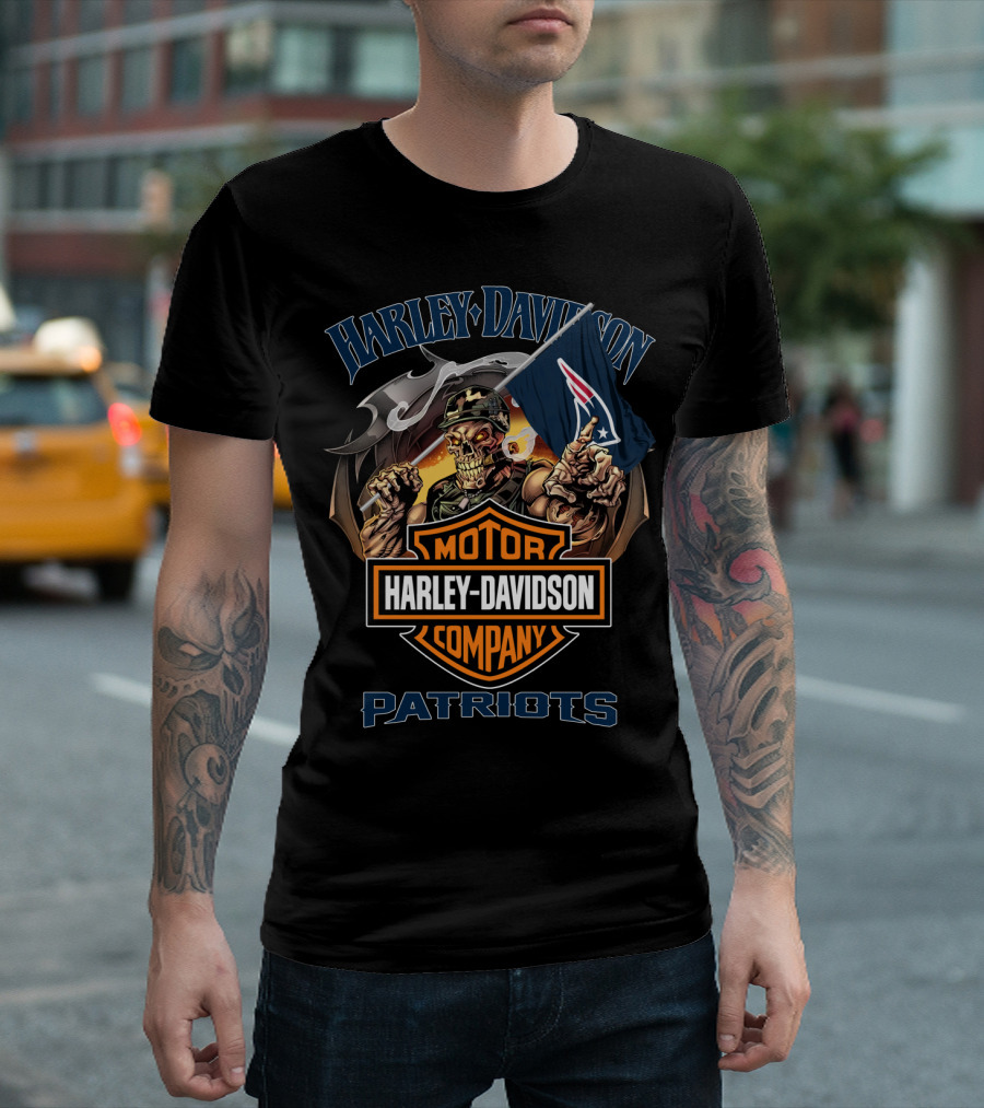 Harley Davidson Motor Company Patriots New England Skull T-Shirt