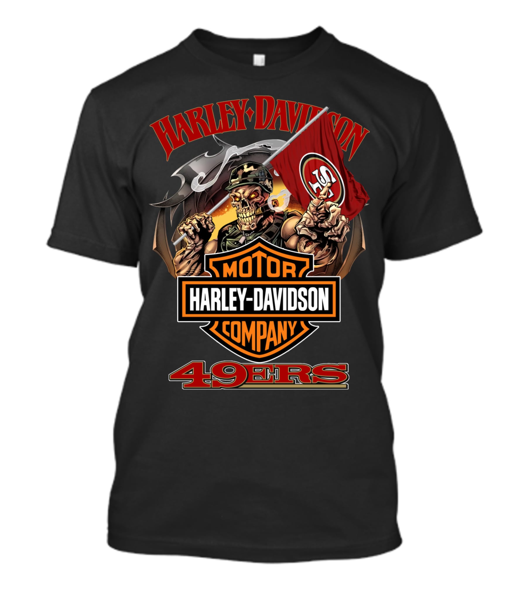 Harley Davidson Motor Company 49ers San Francisco Skeleton Flag T-Shirt
