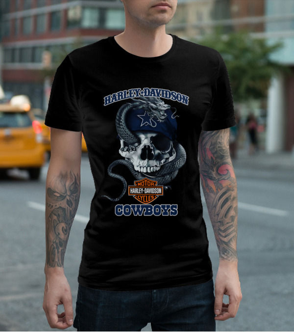 Harley Davidson Motor Cycles Cowboys Skull With Star And Snake T-Shirt