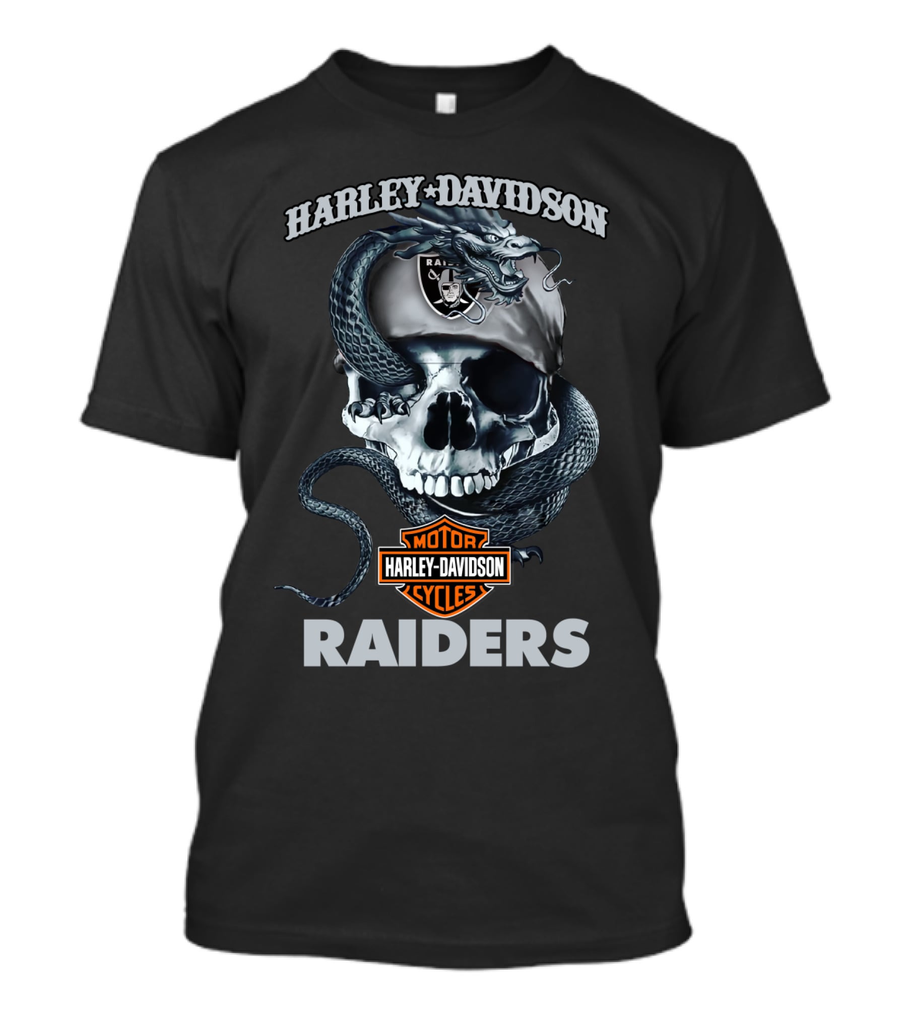 Harley Davidson Raiders Skull With Snake T-Shirt