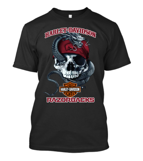 Harley Davidson Motor Cycles Razorbacks Skull And Snake T-Shirt