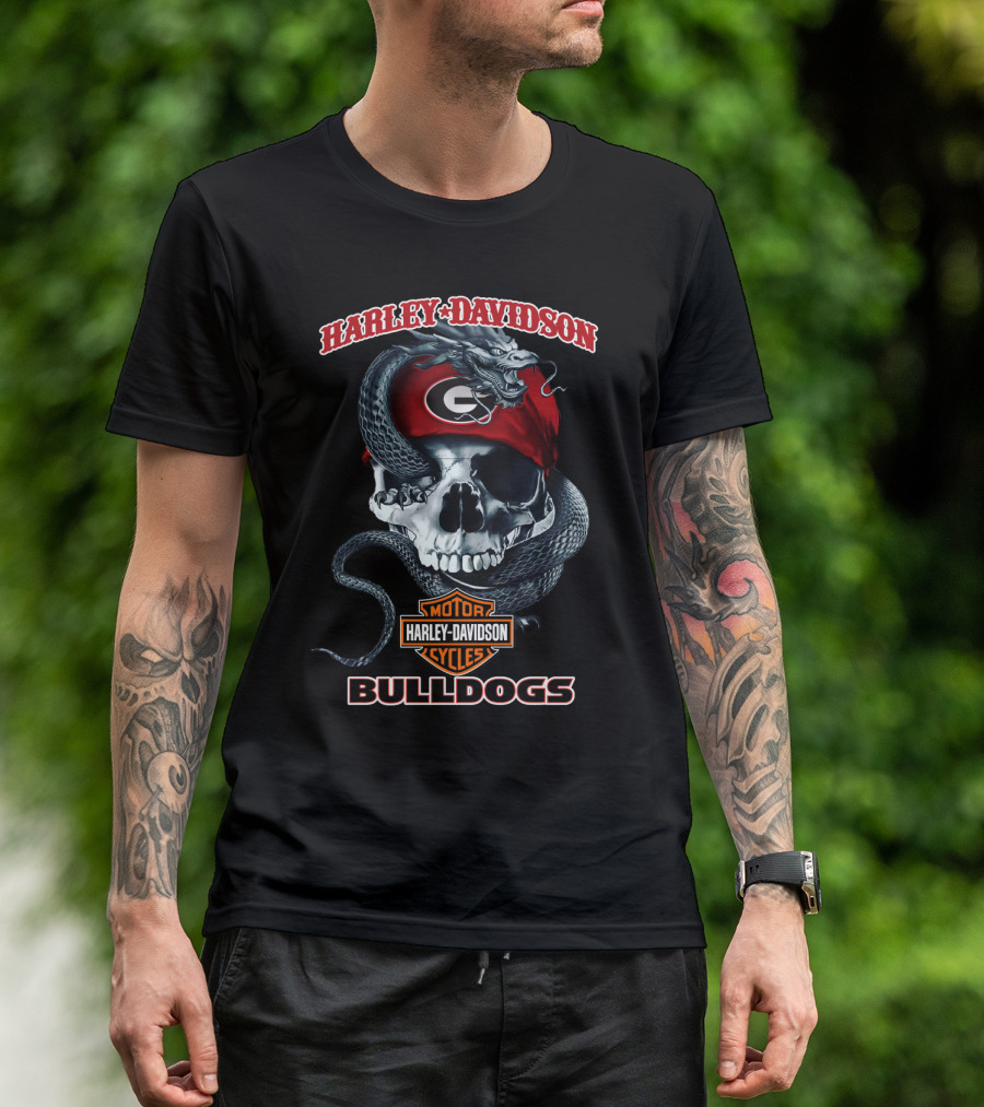 Harley Davidson Motor Cycles Bulldogs Skull Snake G T-Shirt