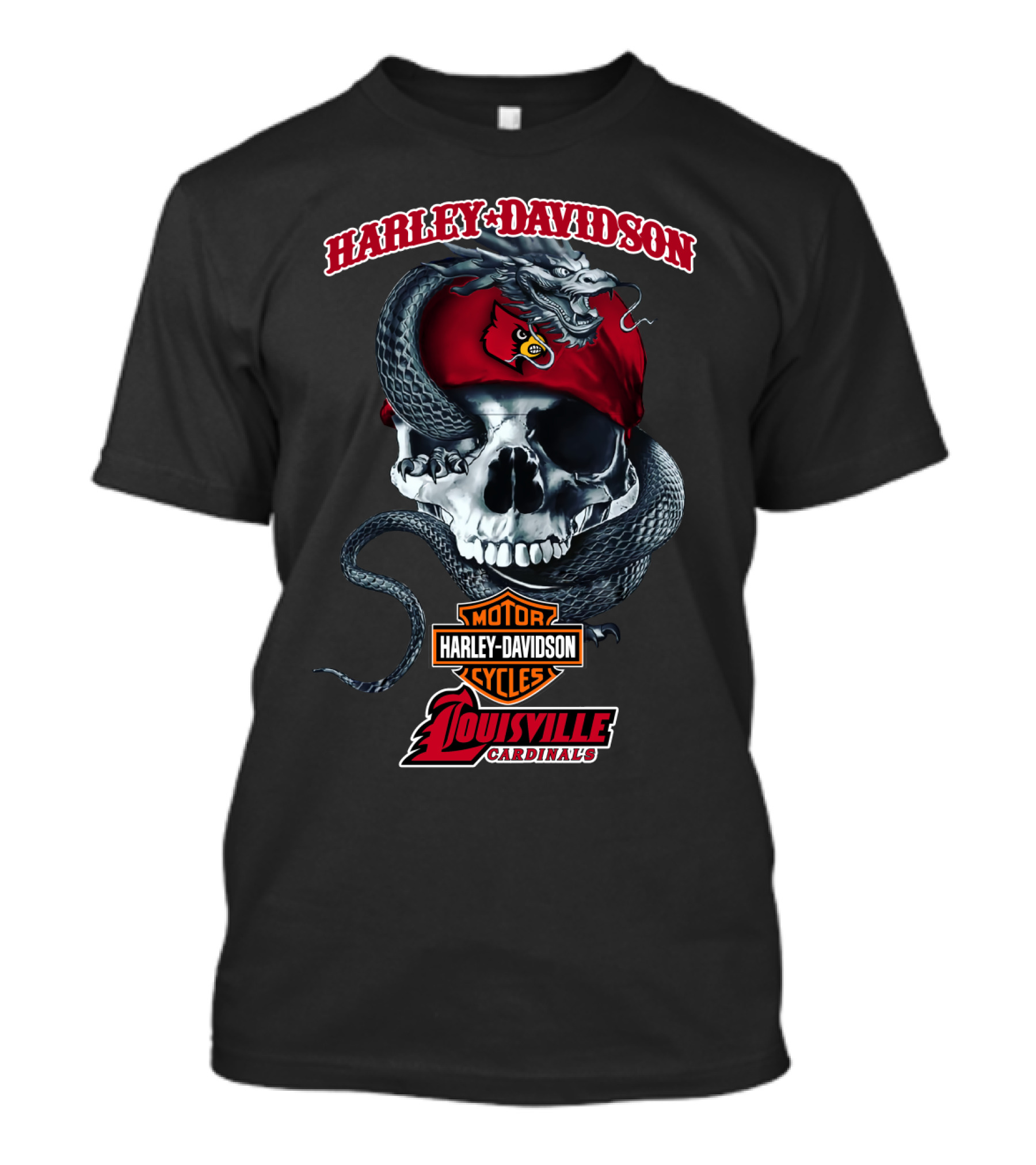 Harley Davidson Skull Snake Louisville Cardinals Motorcycle Cycles T-Shirt