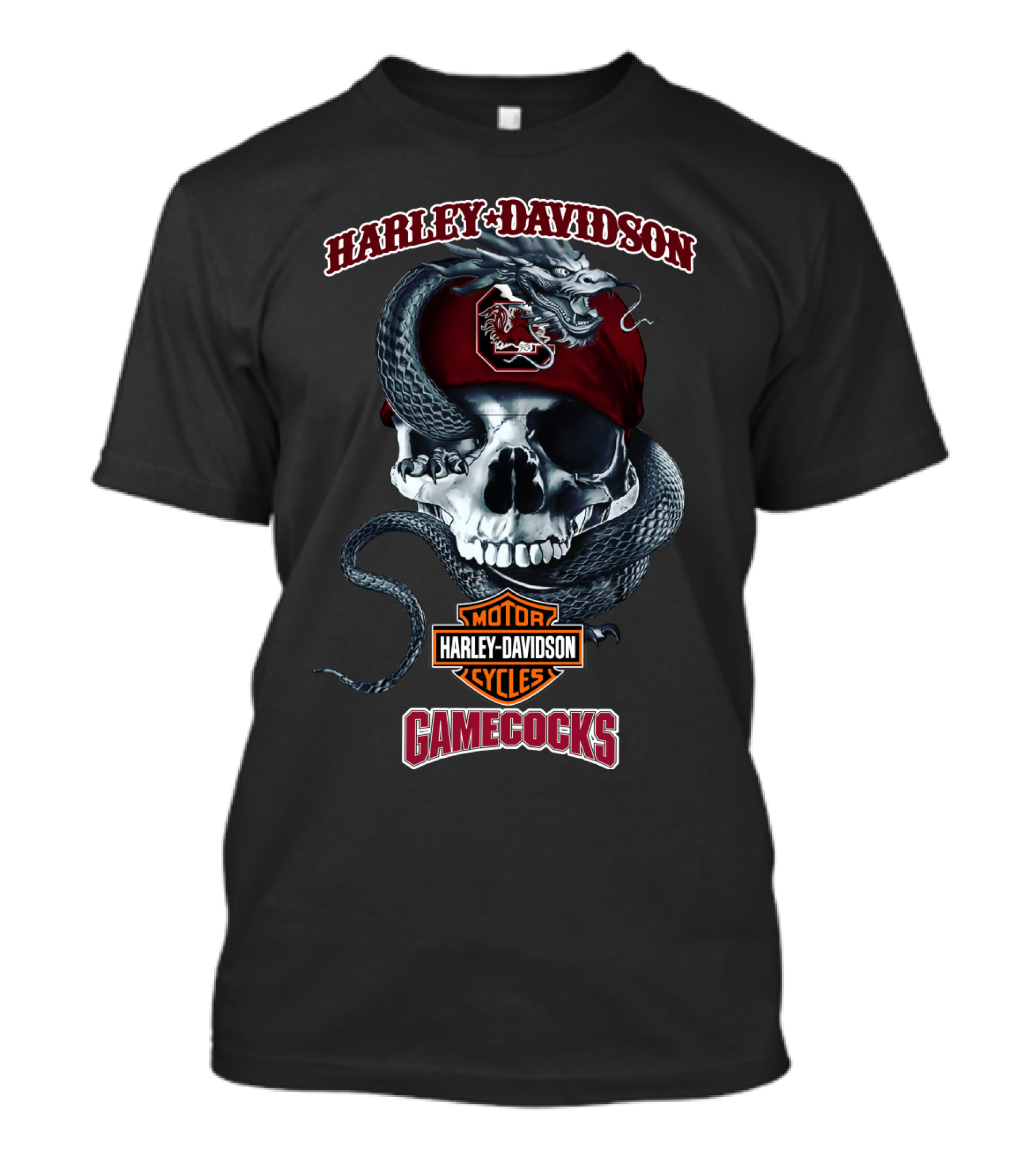 Harley Davidson Motor Cycles Gamecocks Skull And Snake South Carolina T-Shirt