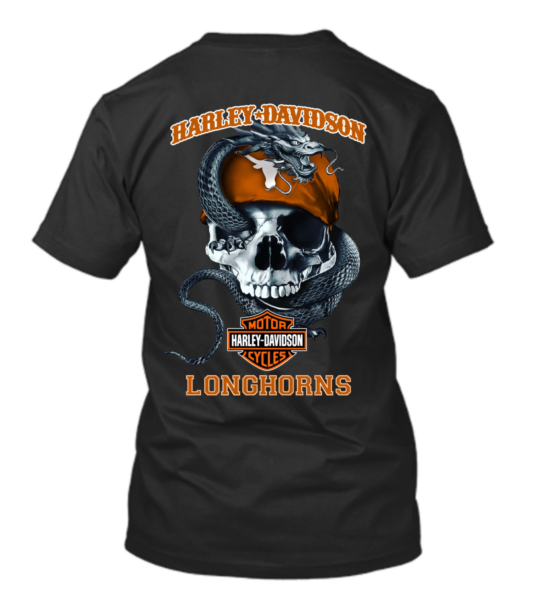 Harley Davidson Motor Cycles Longhorns Texas Skull Snake T-Shirt