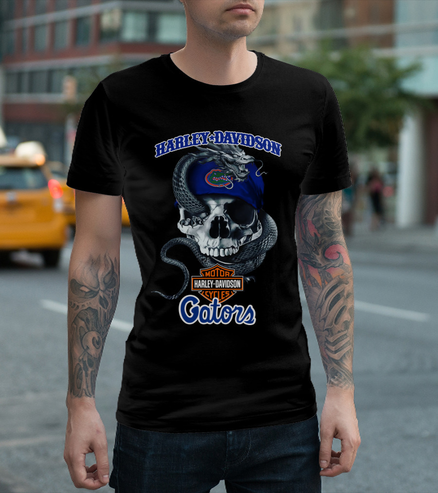 Harley Davidson Gators Skull Snake Motorcycle Cycles T-Shirt