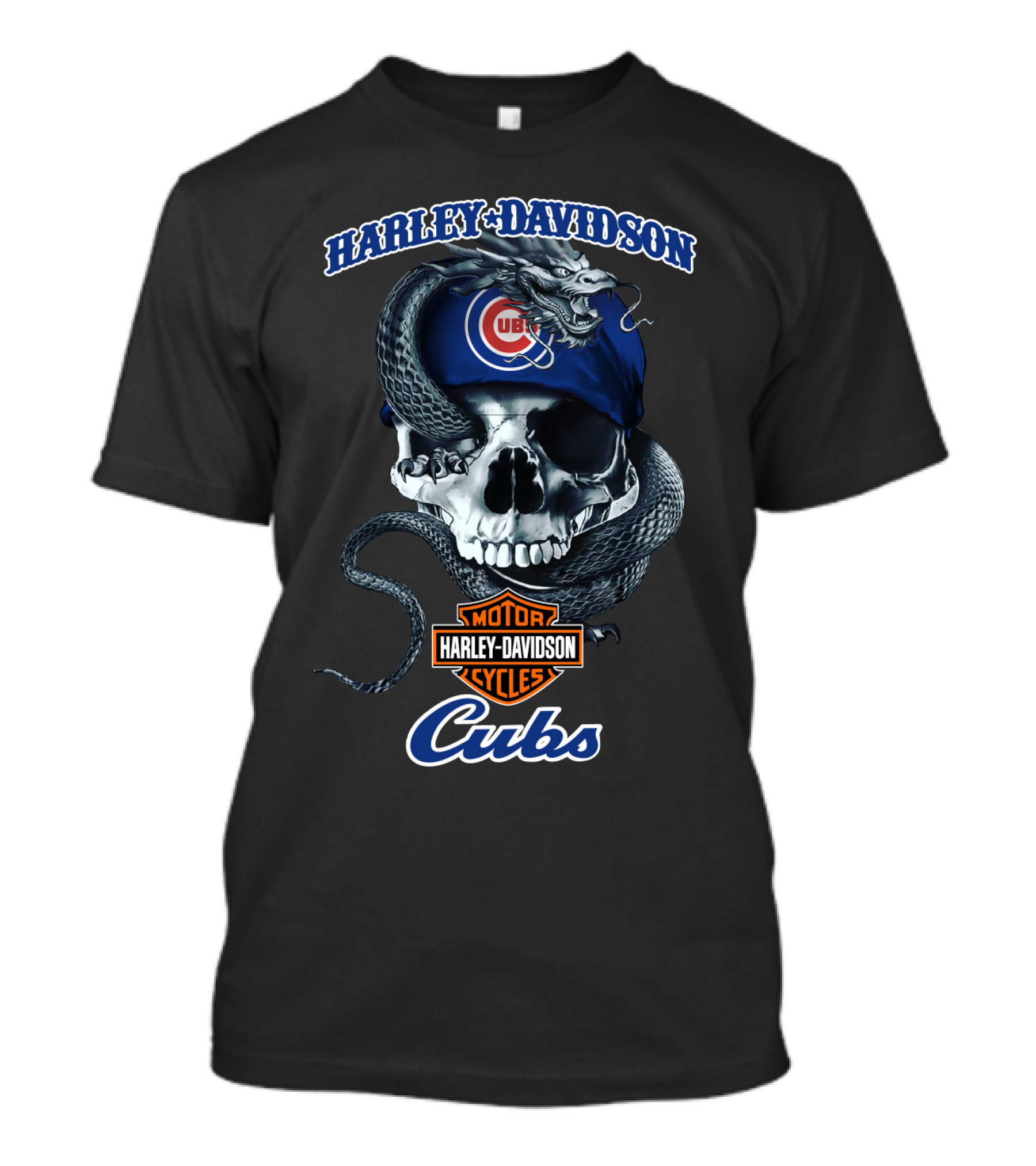Harley Davidson Motor Cycles Chicago Cubs Skull And Snake T-Shirt