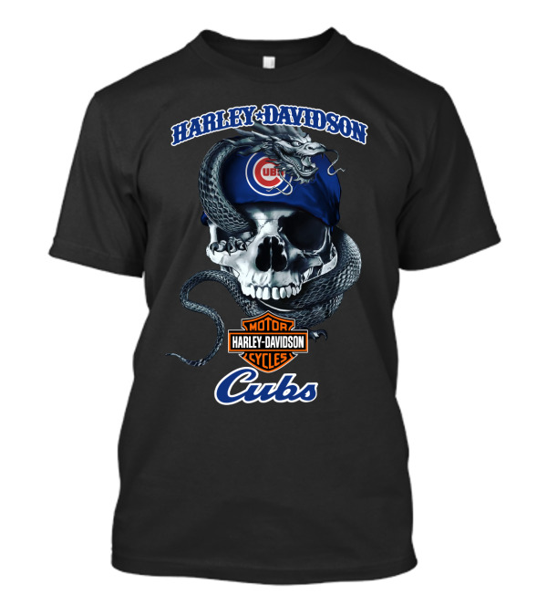 Harley Davidson Motor Cycles Chicago Cubs Skull And Snake T-Shirt