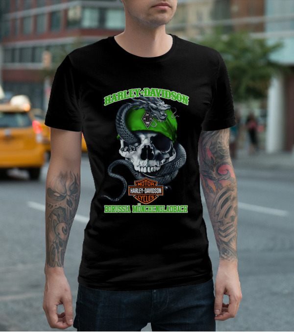 Harley Davidson Borussia Mönchengladbach Motor Cycles Skull Snake T-Shirt