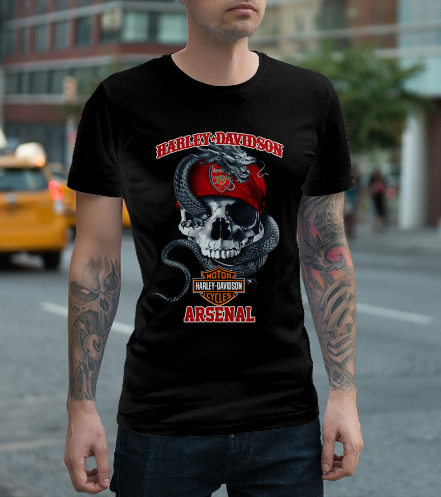 Harley Davidson Motor Cycles Arsenal Skull Snake T-Shirt