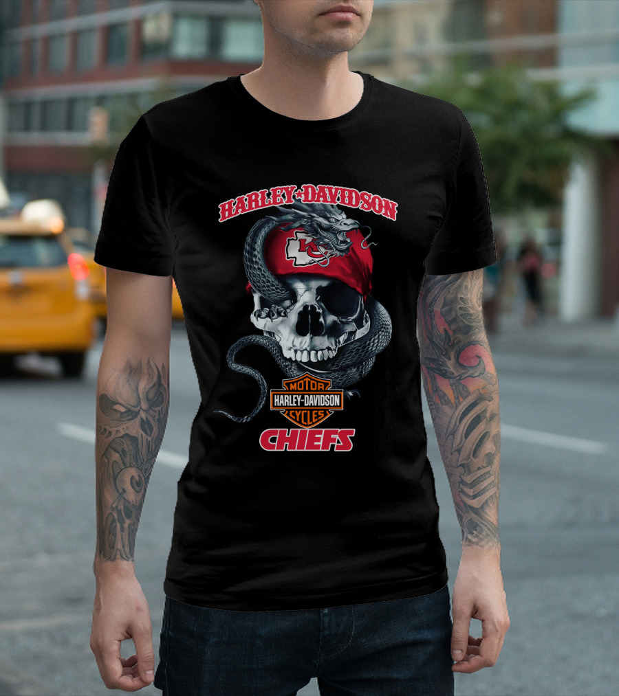 Harley Davidson Kansas City Chiefs Motorcycles Skull Snake T-Shirt