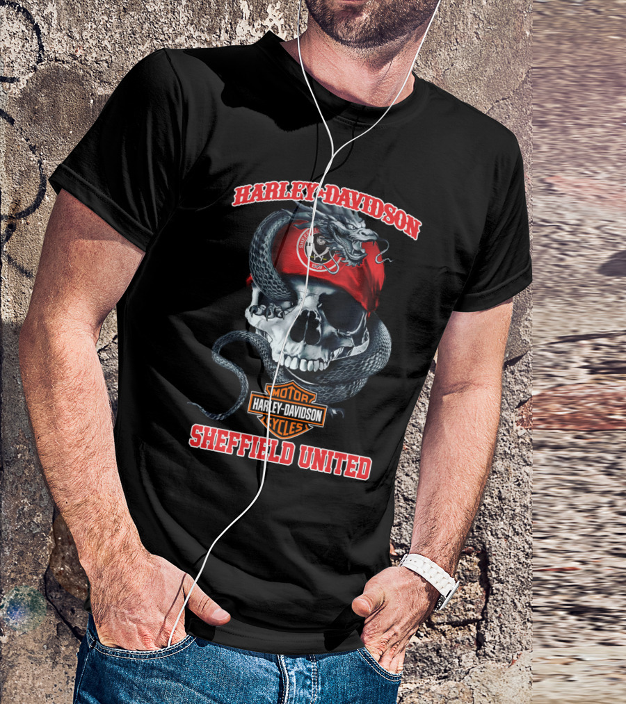 Harley Davidson Motor Cycles Skull Snake Sheffield United T-Shirt