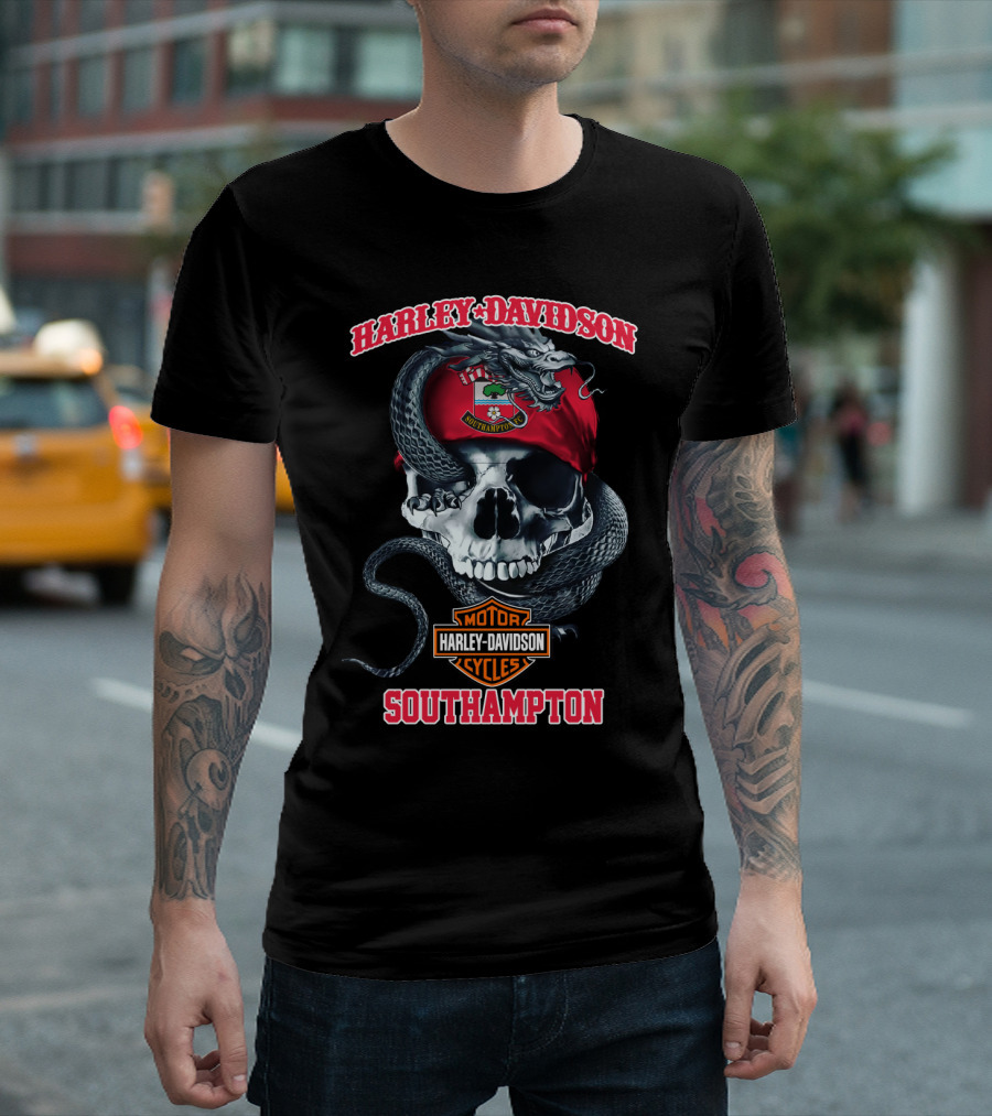 Harley Davidson Motor Cycles Skull Snake Southampton T-Shirt