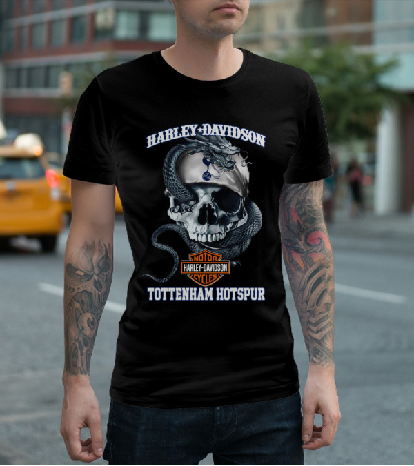 Harley Davidson Motor Cycles Skull Tottenham Hotspur T-Shirt