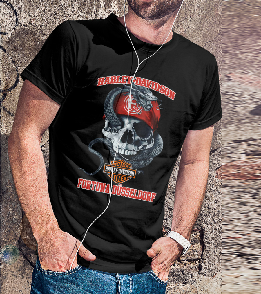 Harley Davidson Motor Cycles Fortuna Düsseldorf F95 Skull And Snake T-Shirt