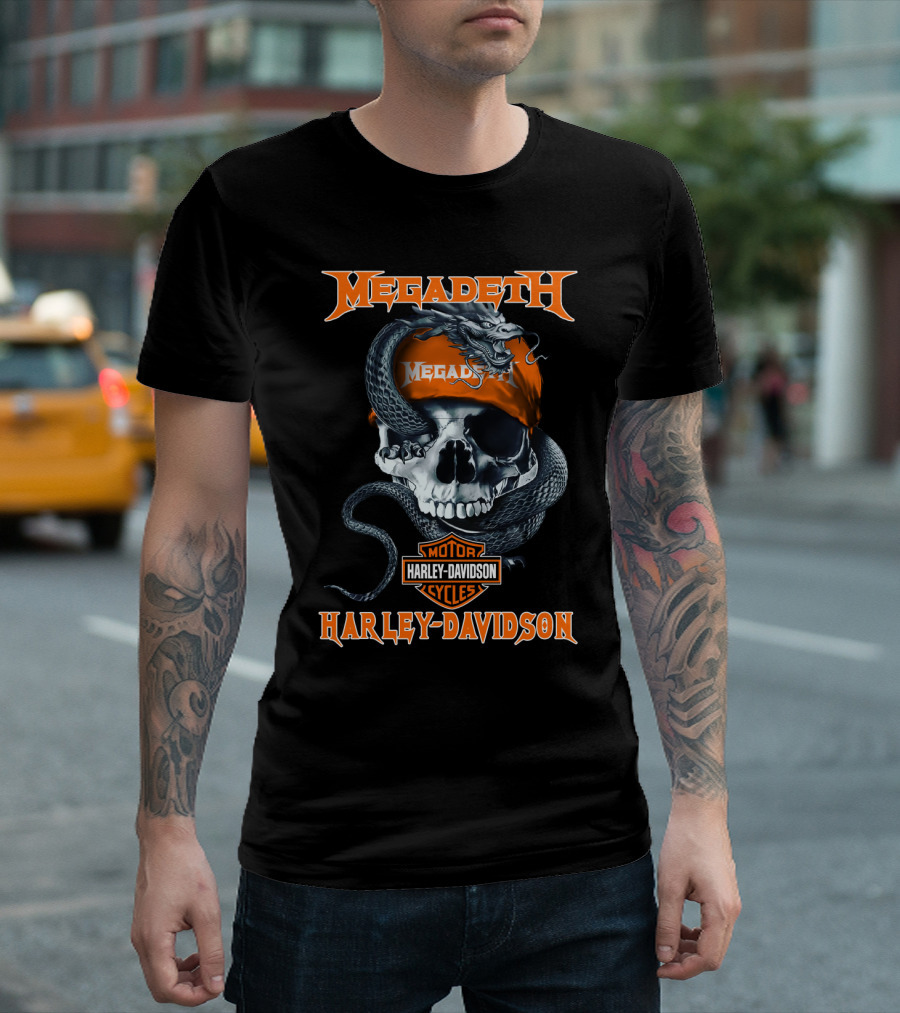 Megadeth Harley Davidson Skull Snake Motor Cycles T-Shirt