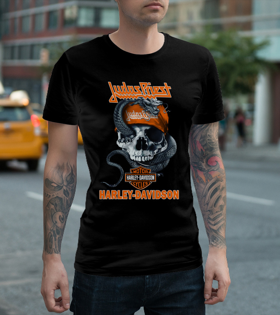 Judas Priest Harley Davidson Skull And Snake T-Shirt