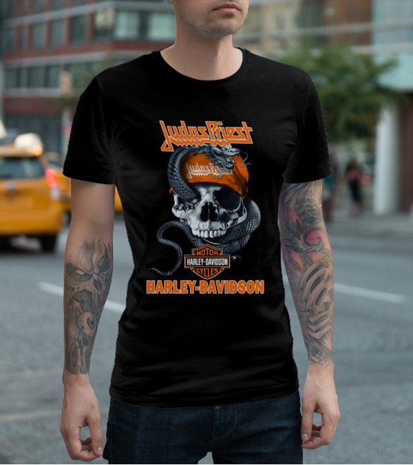 Judas Priest Harley Davidson Skull And Snake T-Shirt