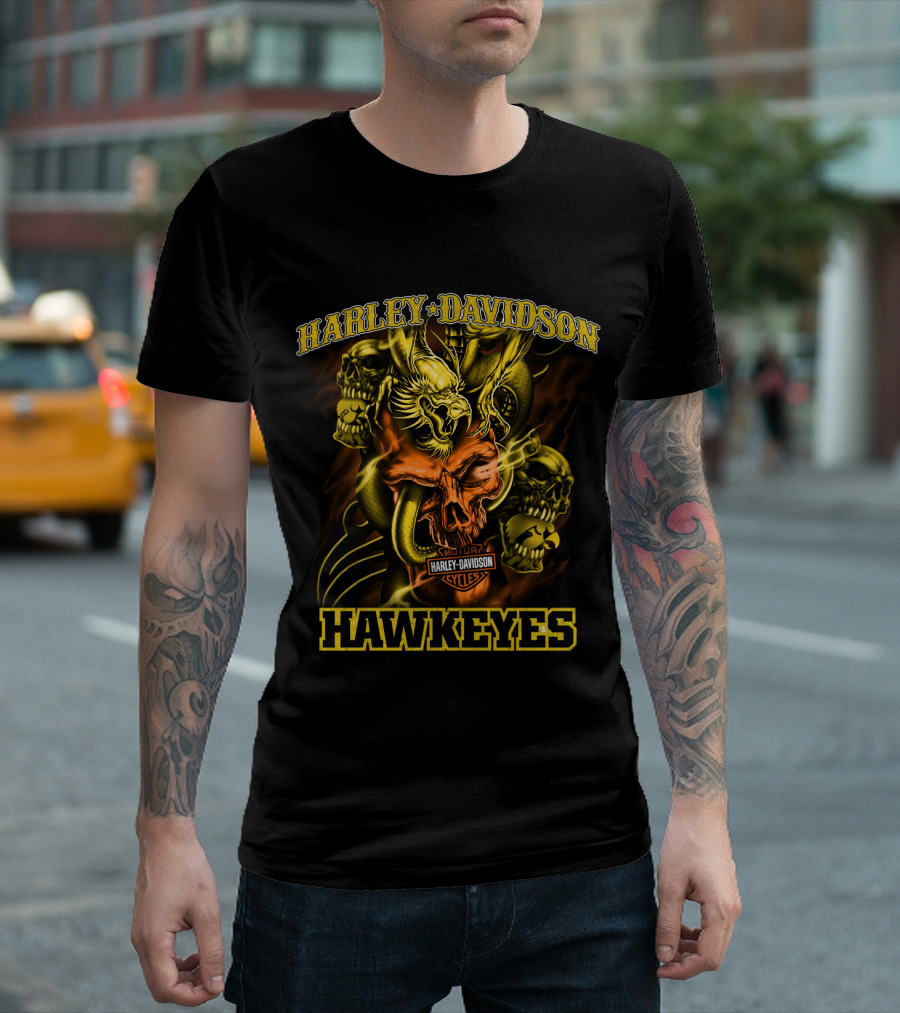 Harley Davidson Hawkeyes Skulls And Eagles T-Shirt