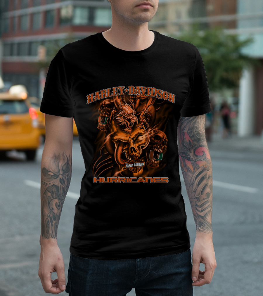Harley Davidson Miami Hurricanes Skulls And Dragons T-Shirt