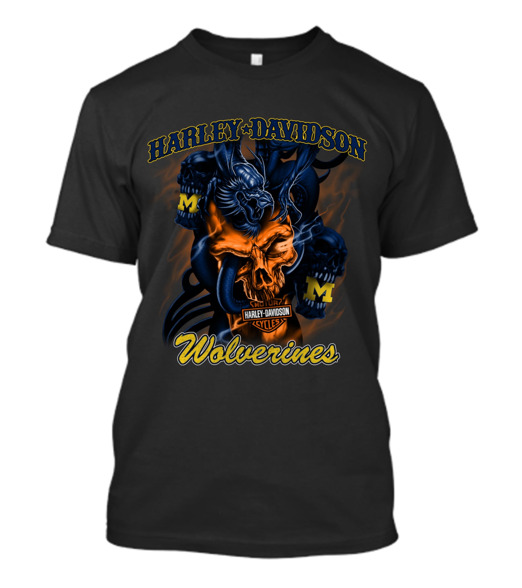 Harley Davidson Michigan Wolverine Skulls With Hd T-Shirt