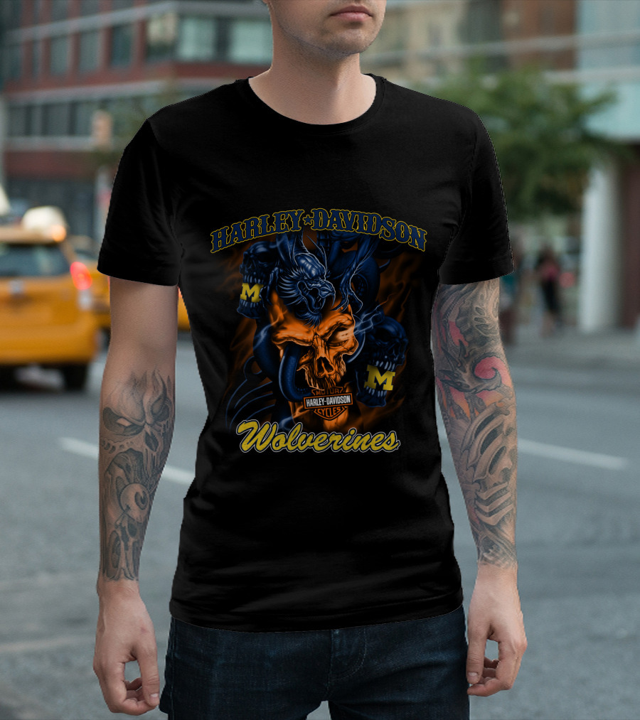 Harley Davidson Michigan Wolverine Skulls With Hd T-Shirt