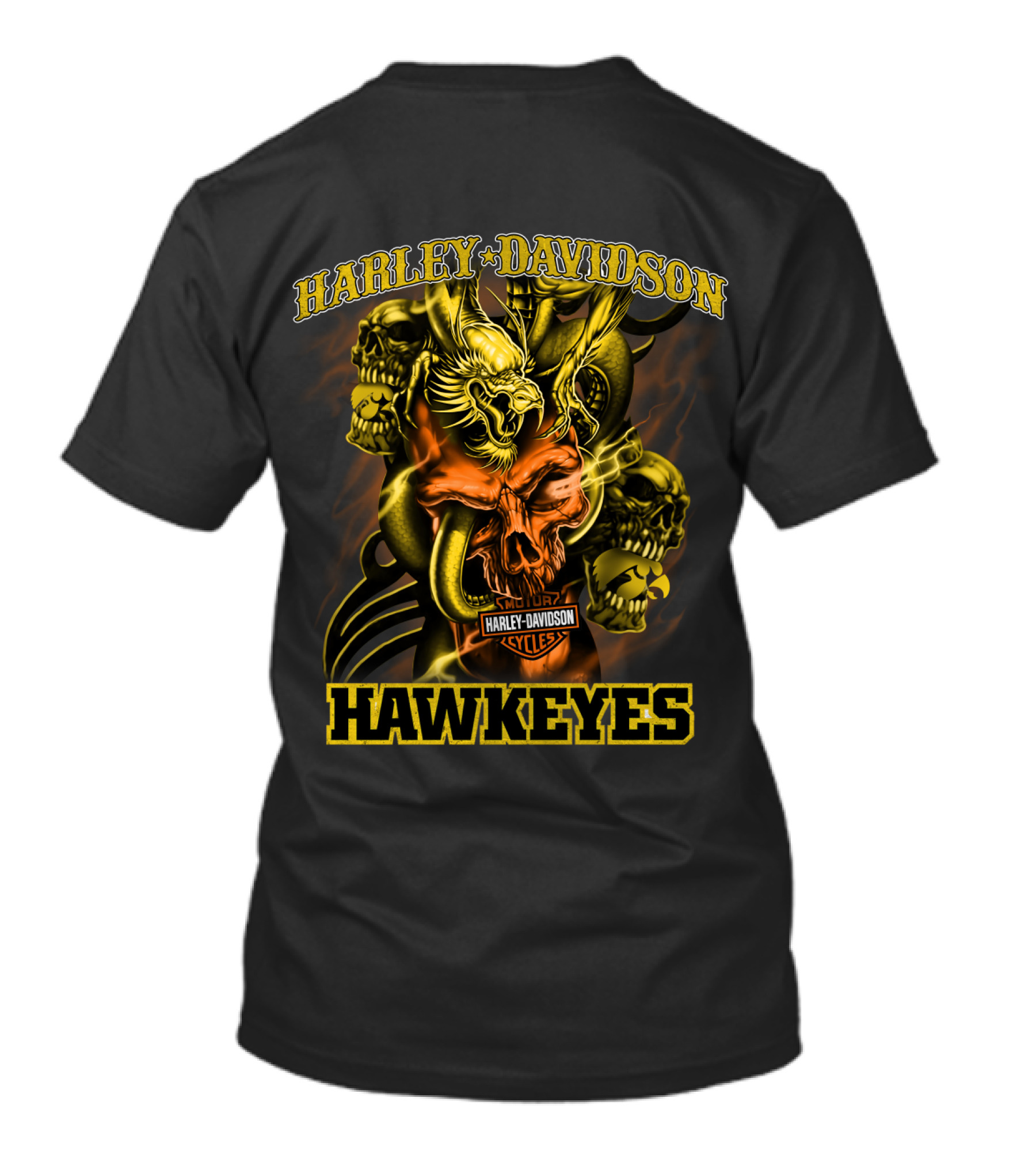 Harley Davidson Hawkeyes Cycles Skulls And Eagle T-Shirt