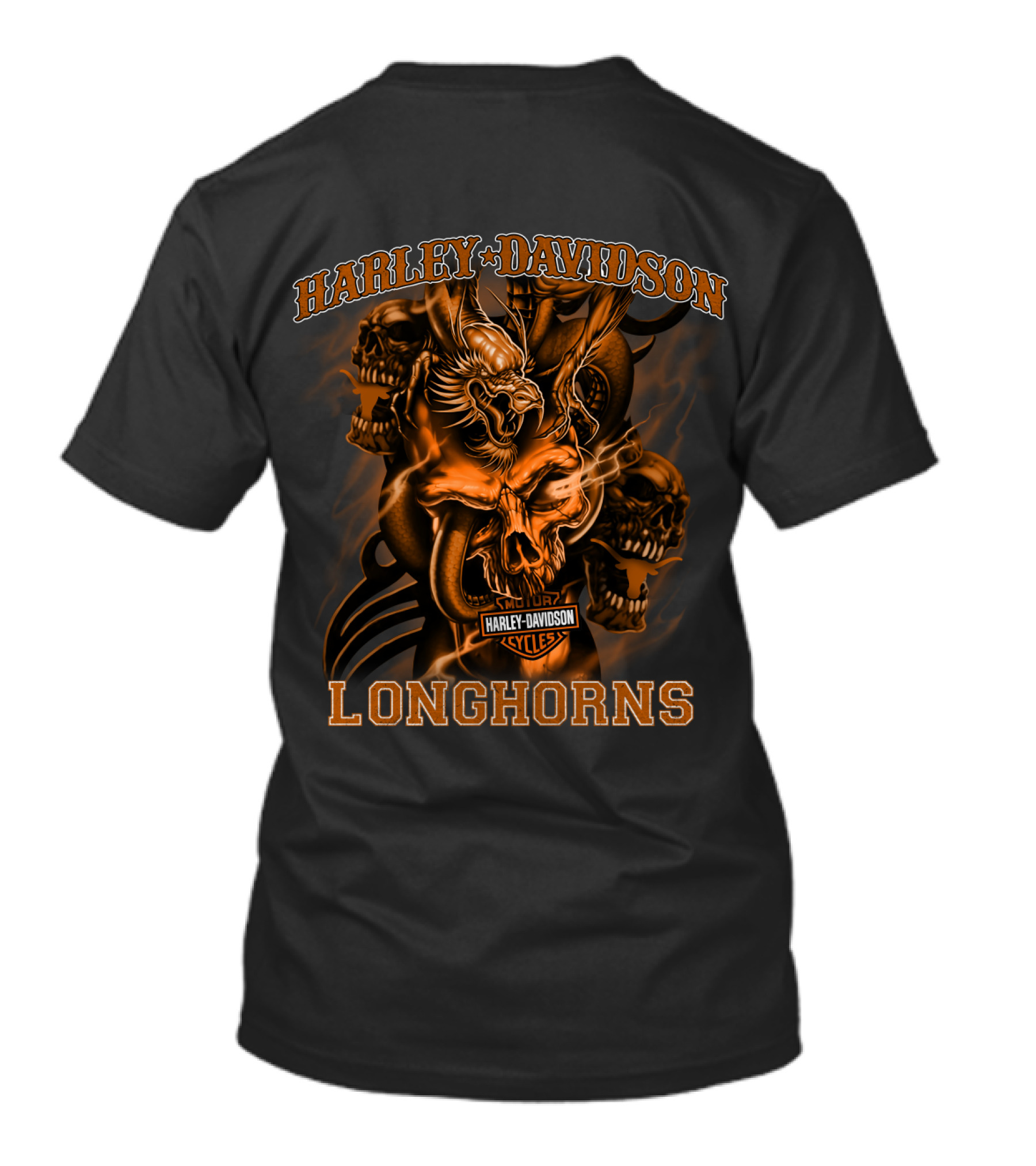 Harley Davidson Longhorns Cycles Skull T-Shirt