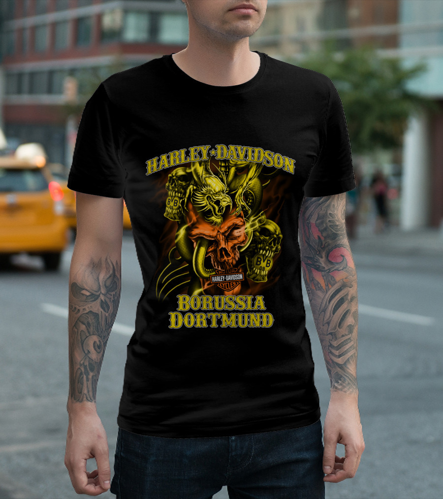 Harley Davidson Borussia Dortmund Cycles Bvb Skulls And Eagle T-Shirt