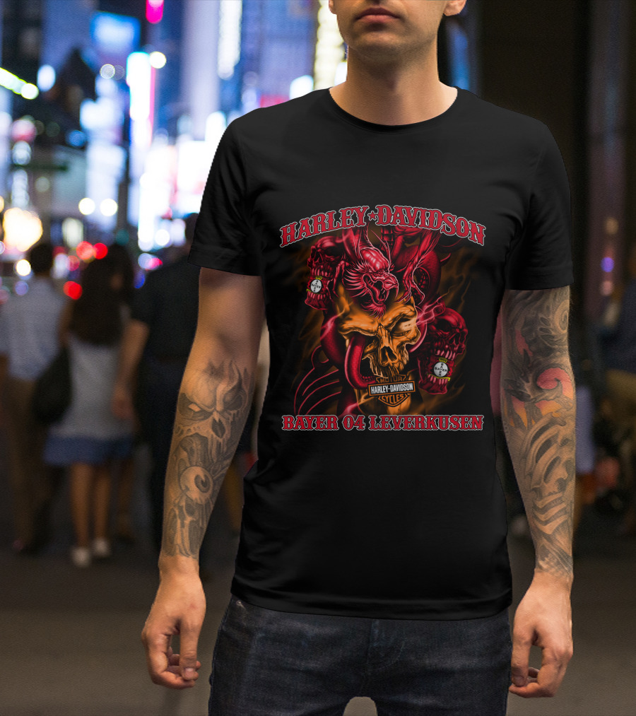 Harley Davidson Bayer 04 Leverkusen Skull Dragon T-Shirt