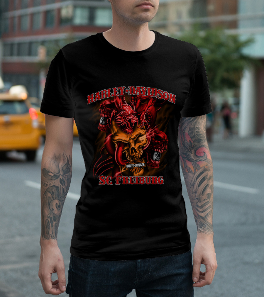 Harley Davidson Sc Freiburg Skull And Dragons T-Shirt