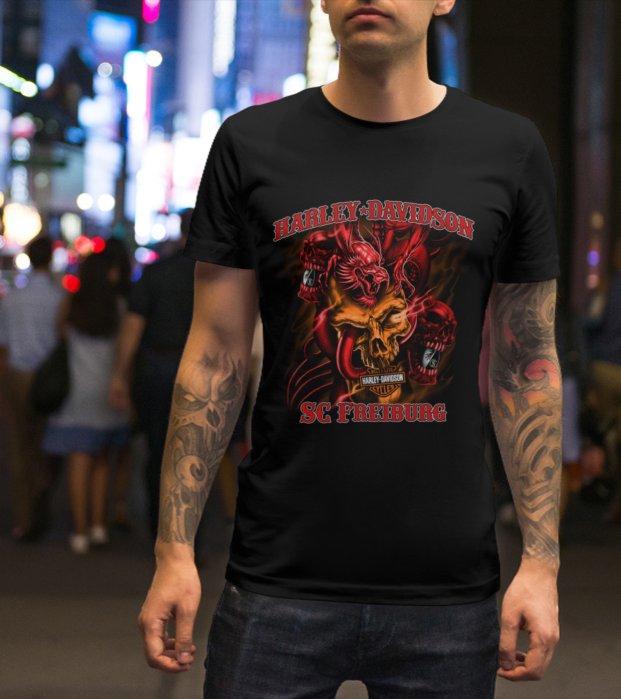 Harley Davidson Sc Freiburg Skull And Dragons T-Shirt