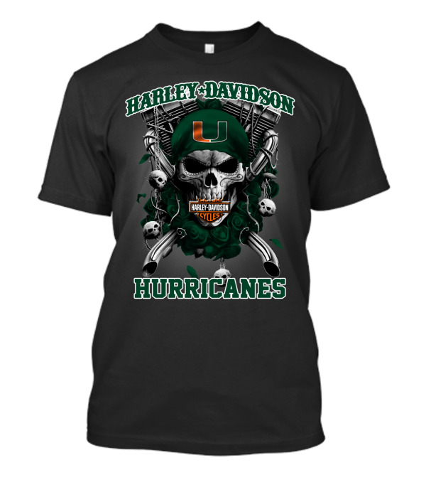 Harley Davidson Miami Hurricanes Cyclones Skulls Football U T-Shirt