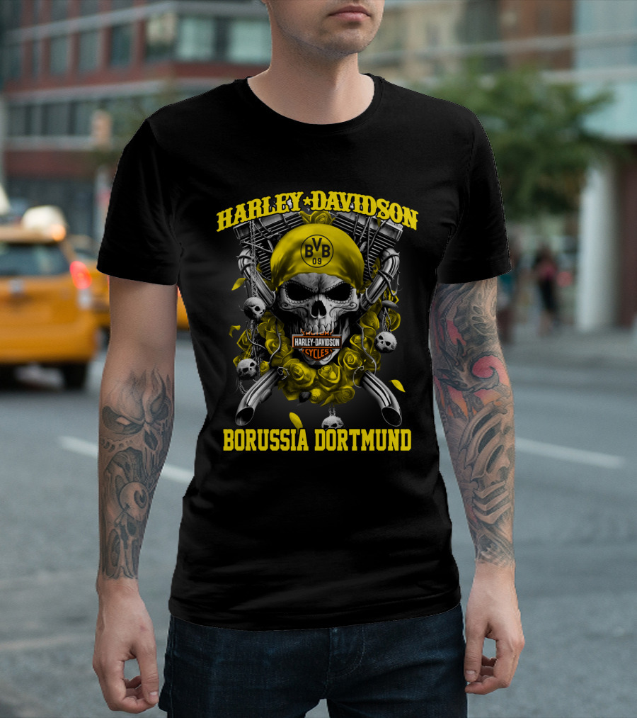 Harley Davidson Bvb 09 Borussia Dortmund Cycles Skull T-Shirt