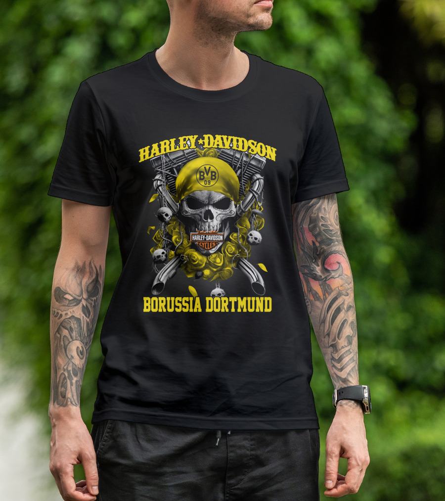 Harley Davidson Bvb 09 Borussia Dortmund Cycles Skull T-Shirt
