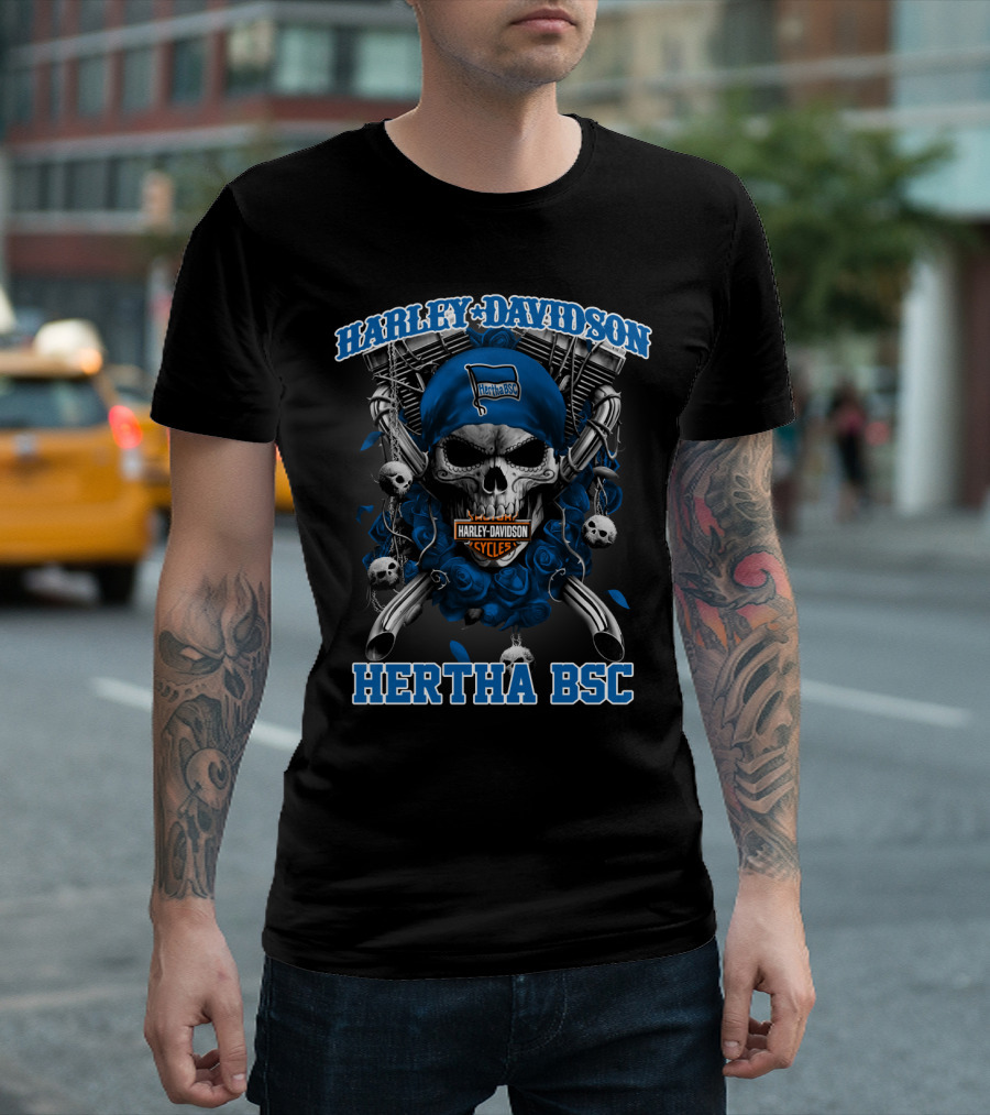 Harley Davidson Hertha Bsc Cycles Skull Flag T-Shirt