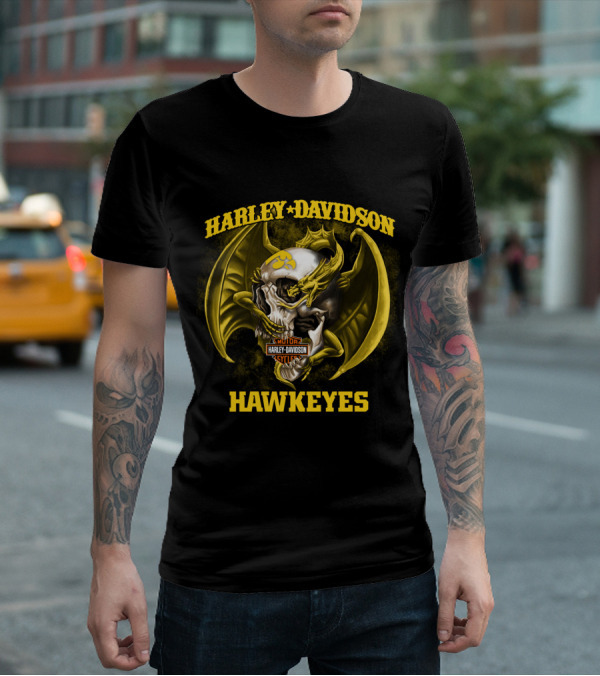Harley Davidson Hawkeyes Skull Dragon Motor Iowa T-Shirt