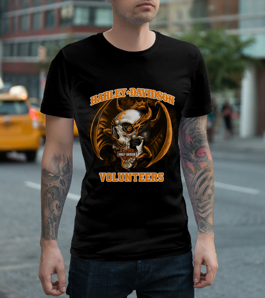 Harley Davidson Tennessee Volunteers Skull And Dragon T-Shirt