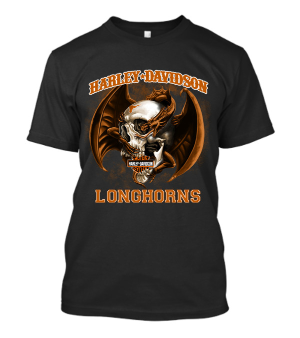 Harley Davidson Motor Cycles Longhorns Skull Bat Wings T-Shirt