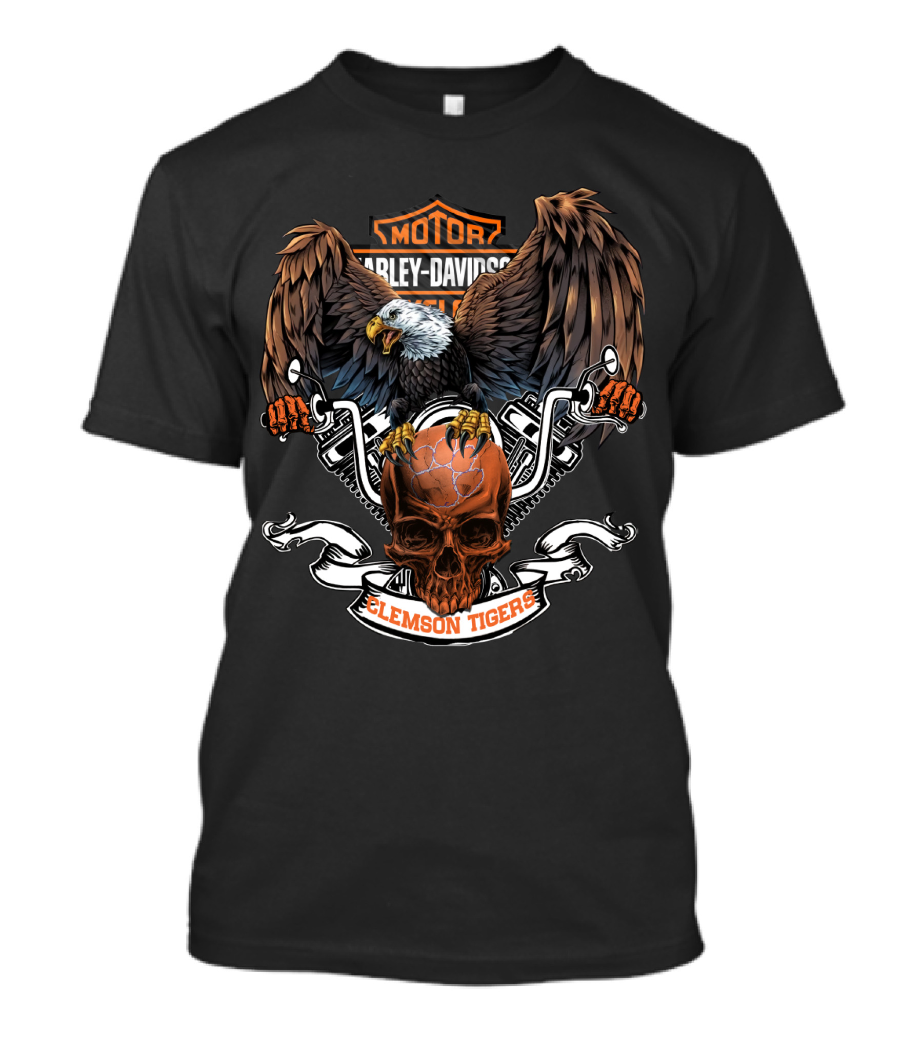 Harley Davidson Clemson Tigers Skull Eagle Motorcycle T-Shirt