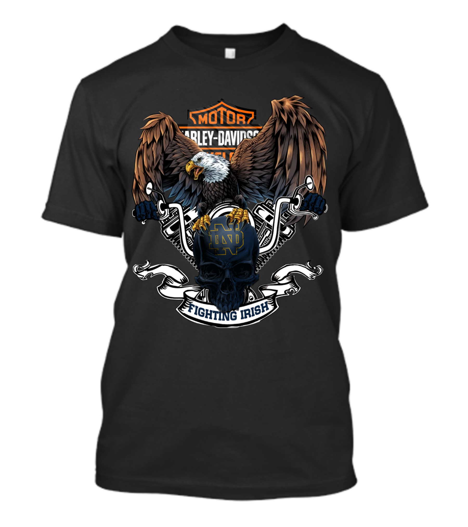 Motor Harley Davidson Cycles Notre Dame Fighting Irish Eagle And Skull T-Shirt