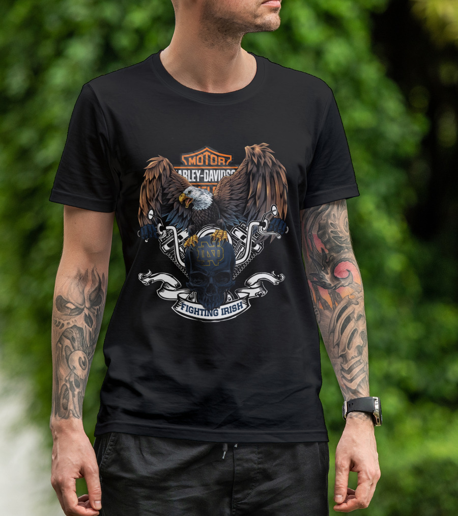 Motor Harley Davidson Cycles Notre Dame Fighting Irish Eagle And Skull T-Shirt