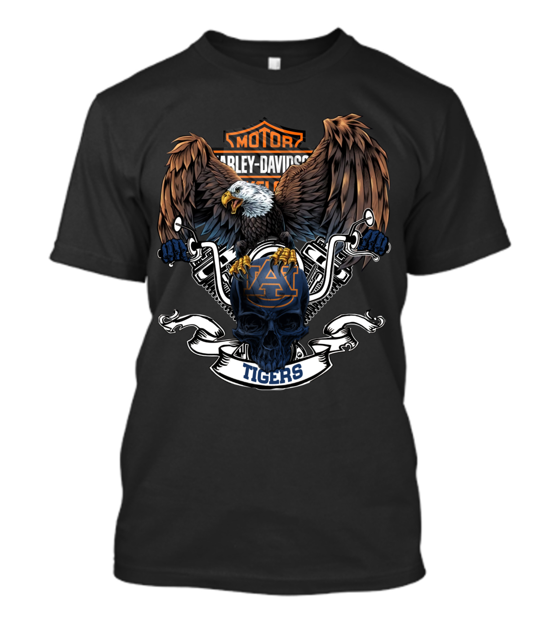 Motor Harley Davidson Cycles Auburn Tigers Eagles Skulls T-Shirt