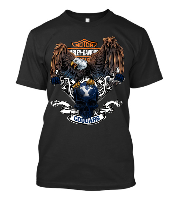 Byu Cougars Harley Davidson Eagle Skull T-Shirt