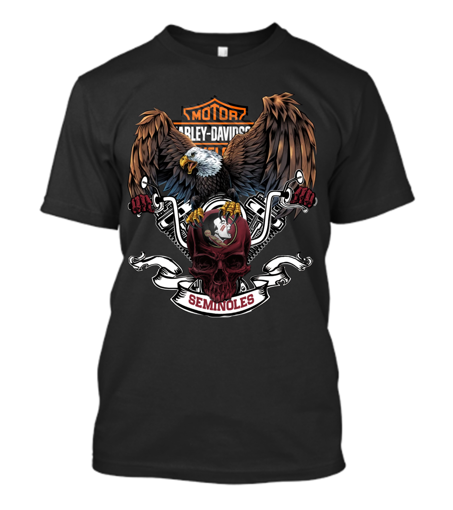 Harley Davidson Motorcycles Florida State Seminoles Bald Eagle Skull T-Shirt