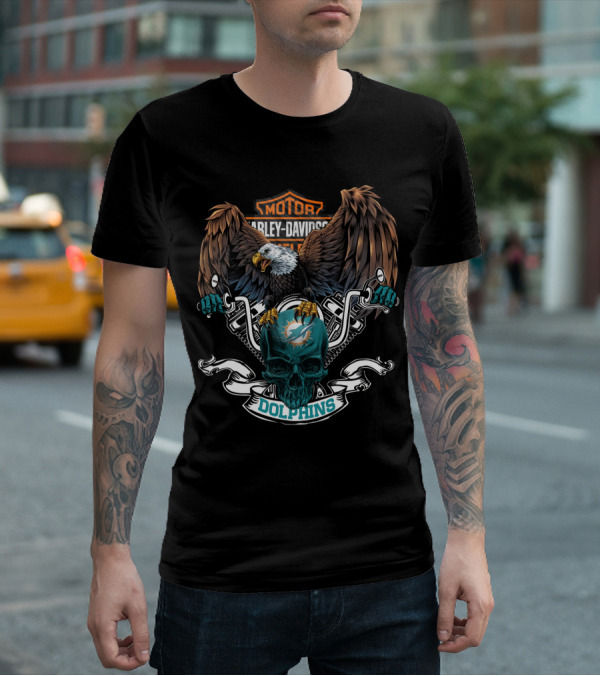 Harley Davidson Miami Dolphins Eagle Skull T-Shirt