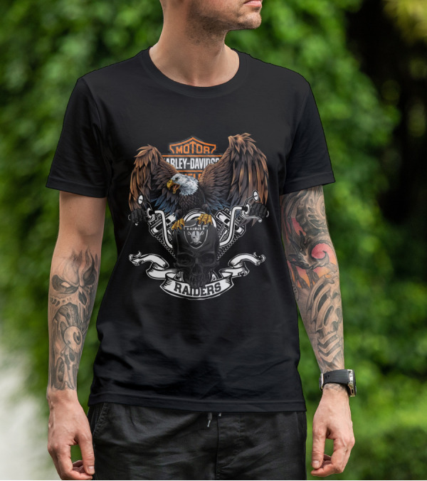 Motor Harley Davidson Cycles Raiders Eagle Skull Nfl Oakland T-Shirt