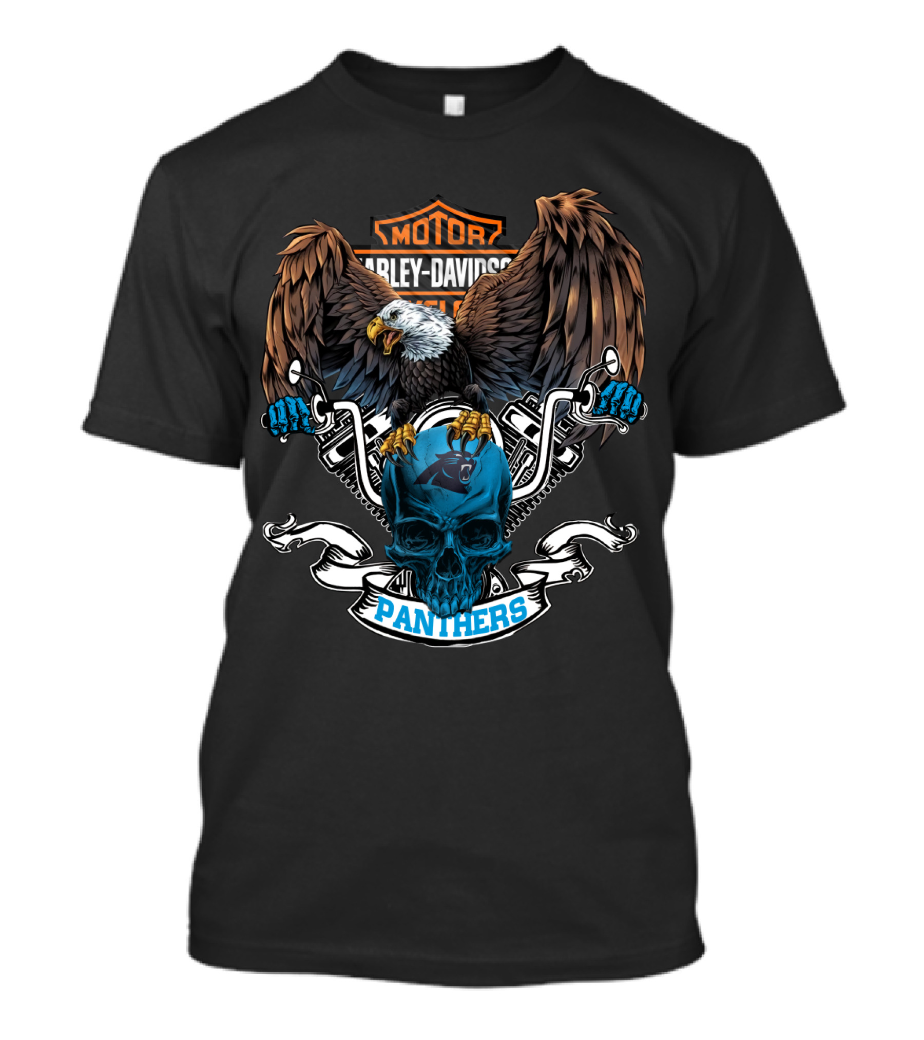 Motor Harley Davidson Cycles Eagle Skull Panthers Nfl Carolina T-Shirt